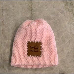 Knit newborn beanie hello world